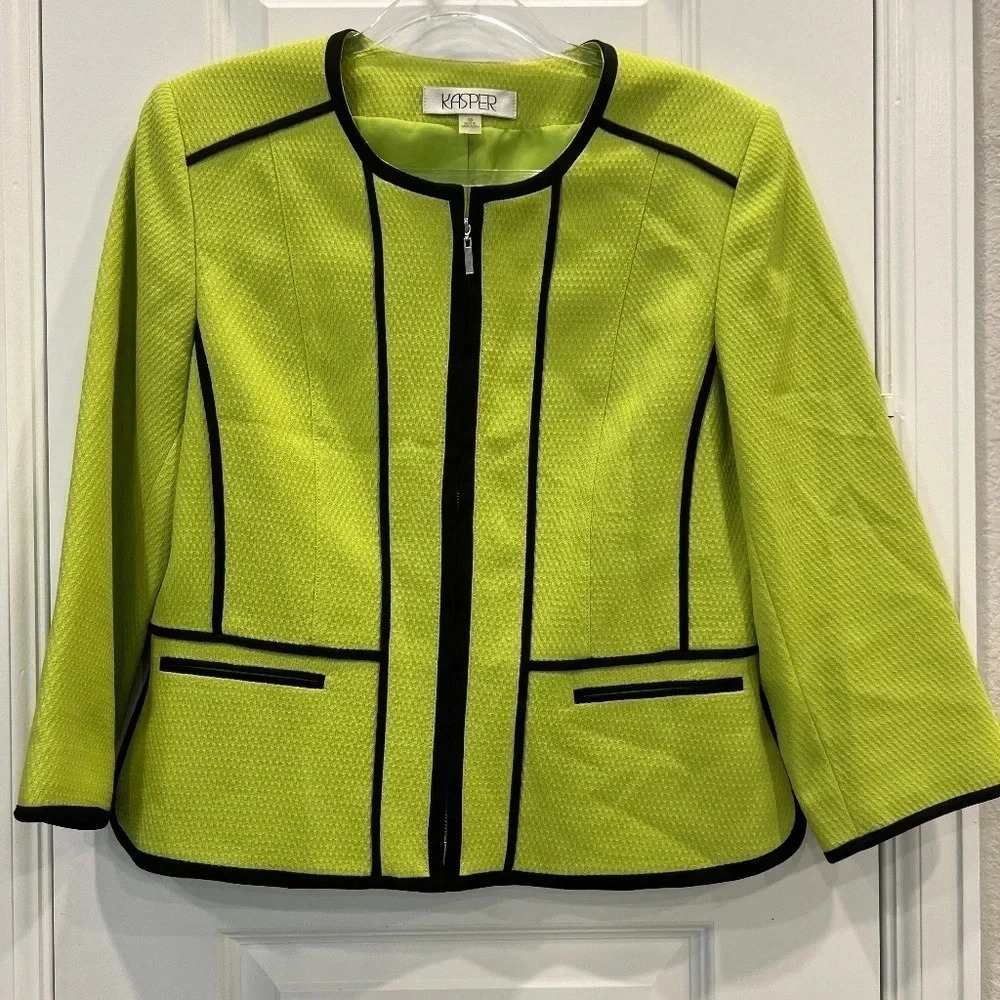Kasper Blazer Lime Green Black Trim Size 10
